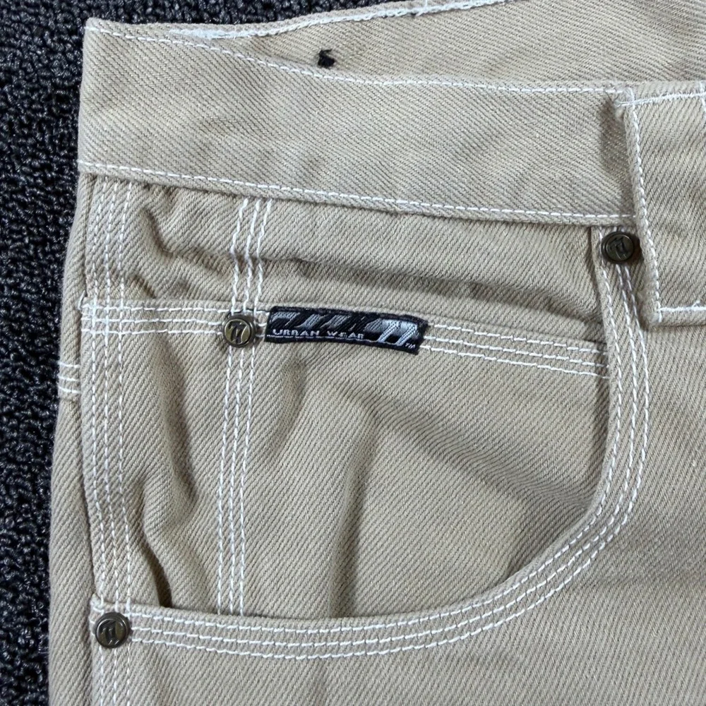 Vintage JzR77 Urban Wear Baggy Wide Leg Carpenter Pants 36x30 Tan Y2K Streetwear